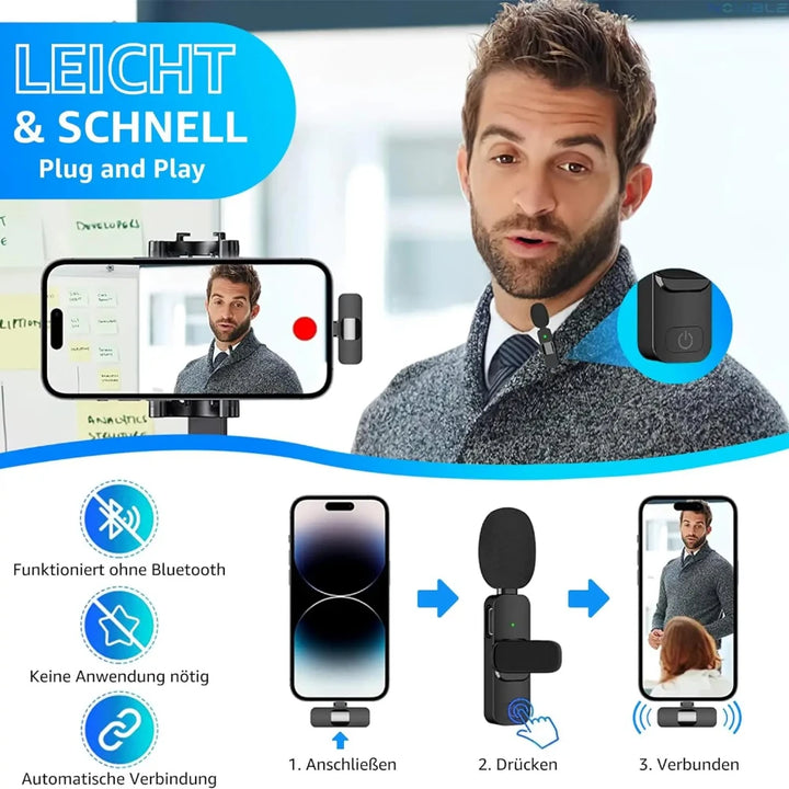 Wireless Lavalier Microphone for iPhone+ Android for Livestreaming