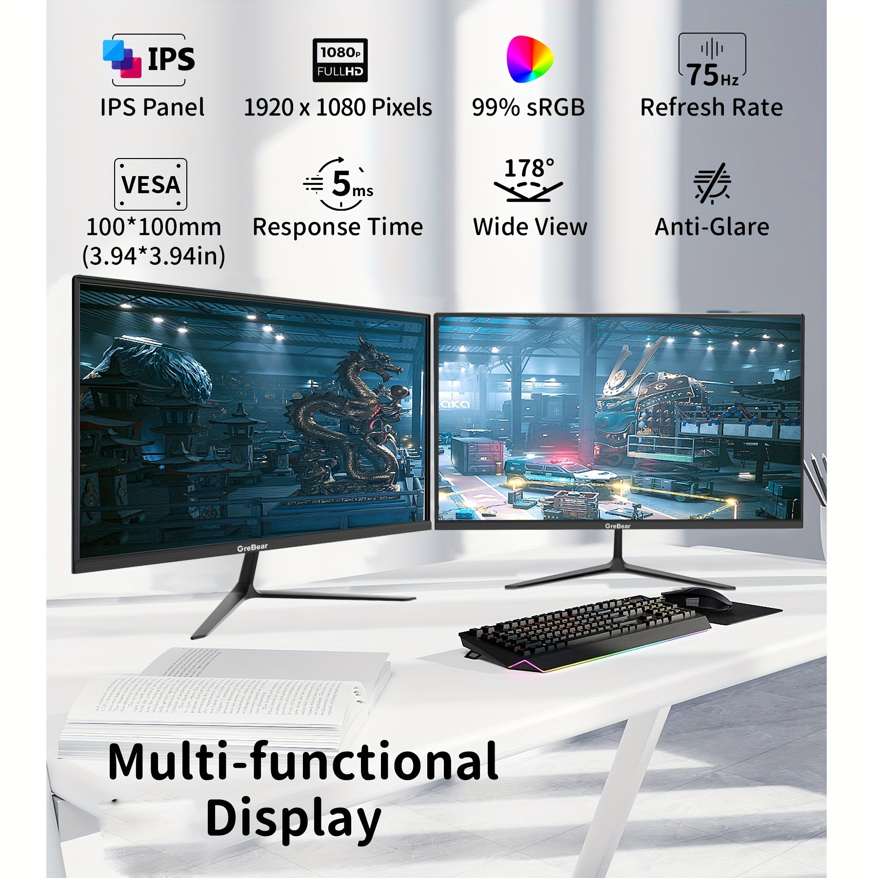 GreBear 24 Inch Monitor 75Hz FHD